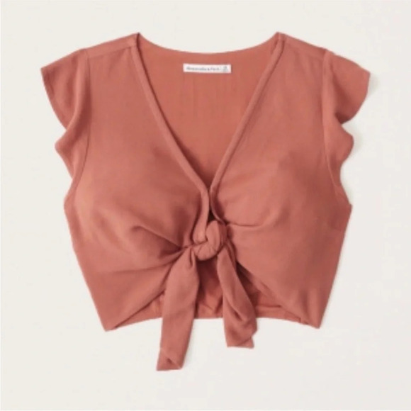 Abercrombie & Fitch Tops - Abercrombie and Fitch A&F Flutter Sleeve Tie-Front Top- Rust Size Small